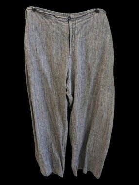 FLAX Wide Leg Linen Pants 2X Gray Flat Front Plus Relaxed Lagenlook Pockets
